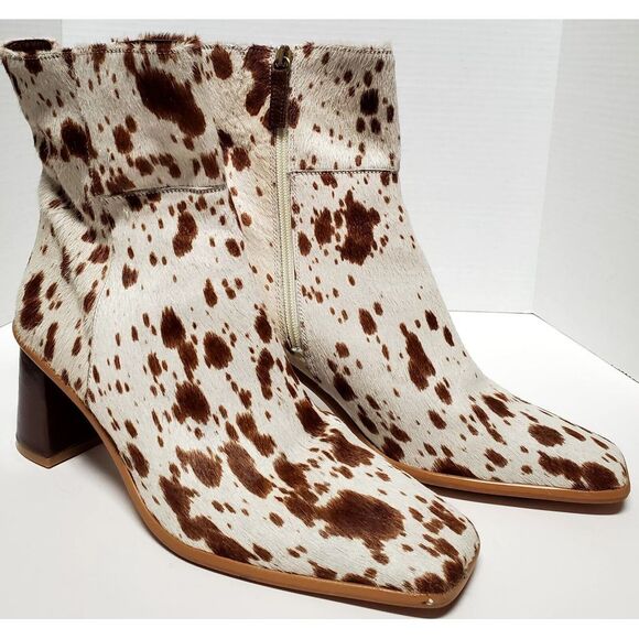 Alohas Boots Cow Calf Hair 11.5US EU42 Animal Print Heel Side Zip Cream/ Brown - Picture 8 of 16
